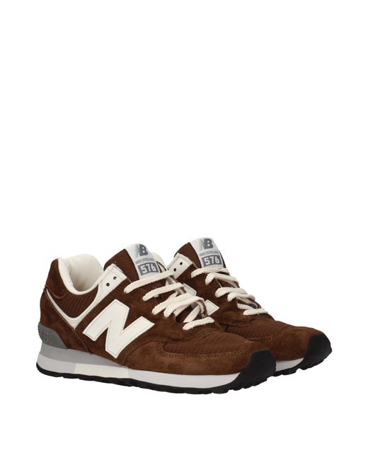 New Balance Brown Sneakers 576 Uomo Tessuto Marrone/Bianco for men