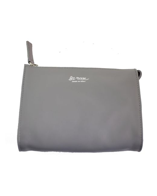 LA ROSE Gray Minimal Leather Make Up Bag