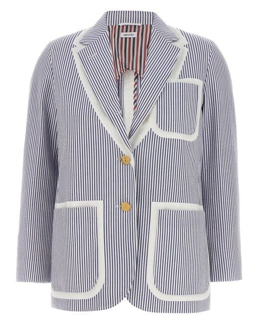 Single Breated Seersucker Blazer Thom Browne de color Blue