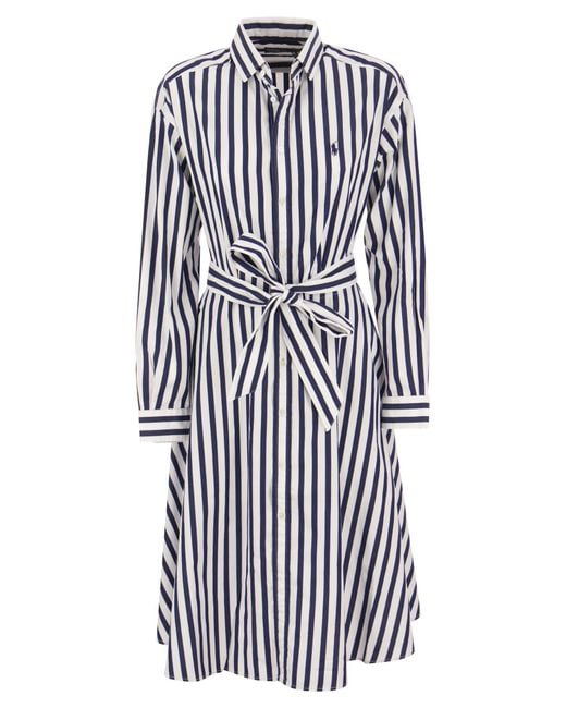 Polo Ralph Lauren White Striped Chemisier With Belt