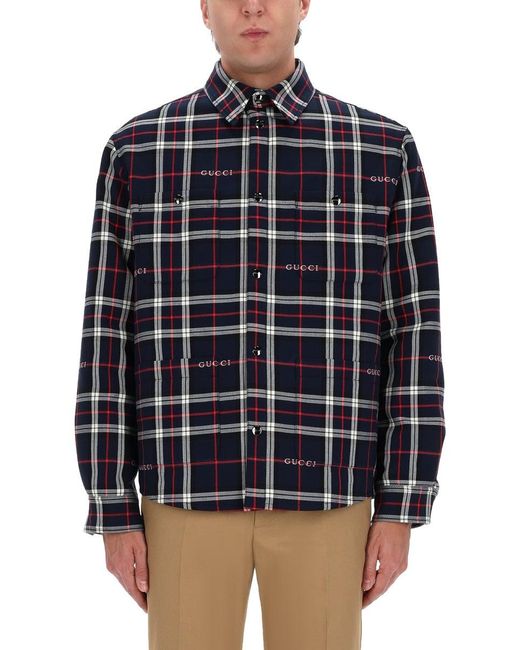 Gucci Blue Overshirt With Logo for men