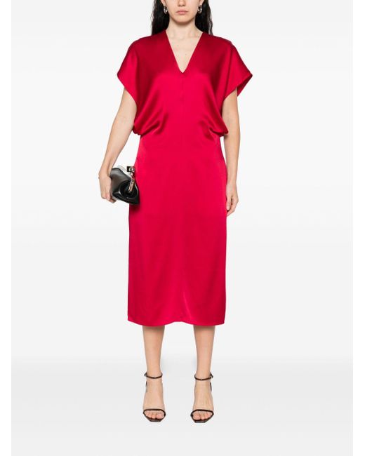 Stella McCartney Stella Mc Cartney Satin V Necked Midi -jurk in het Red