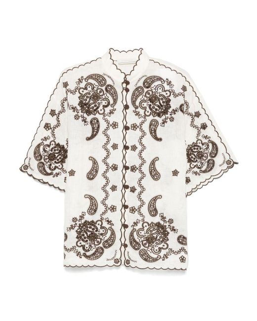 Zimmermann White 'Ascension' Embroidered Linen Shirt