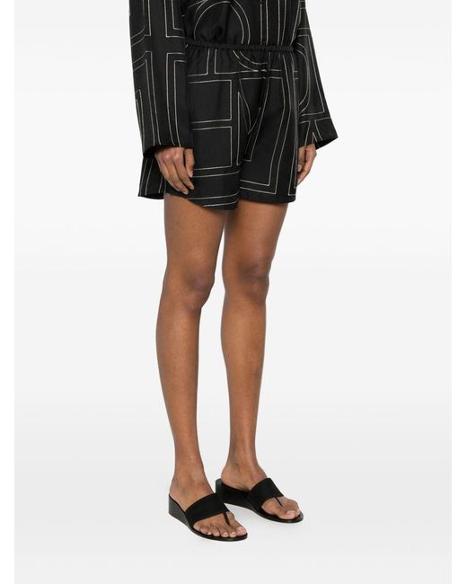Totême  Black Monogram Silk Pajama Shorts