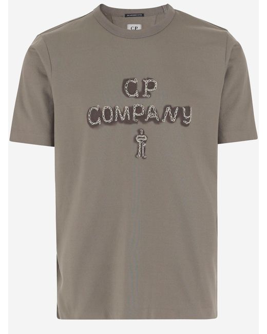 C P Company Gray Cotton Logo T Shirt