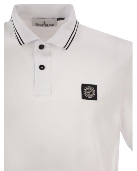 Stone Island White Slim Fit Short Sleeve Polo Shirt With Compass Patch