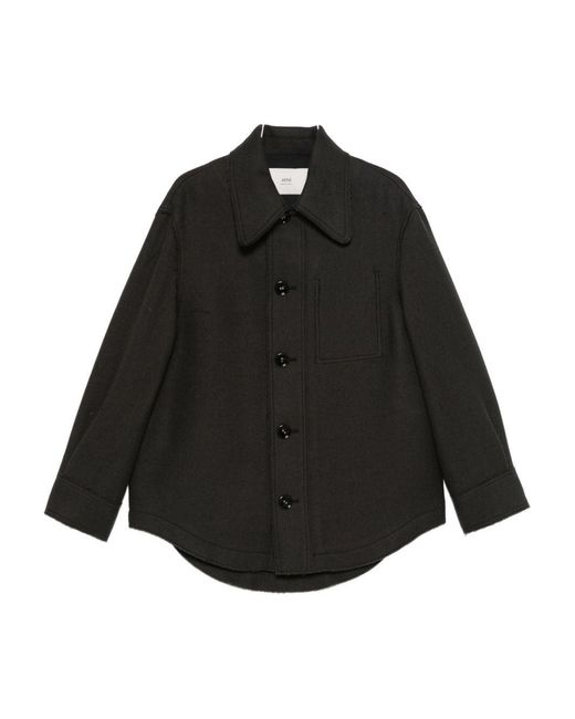 AMI Black Wool Shirt Jacket