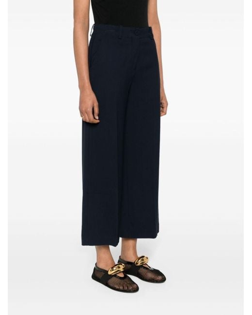 Erika Cavallini Semi Couture Blue Straight-Leg Cropped Trousers