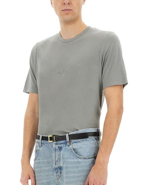 Saint Laurent Gray T Shirt Con Logo