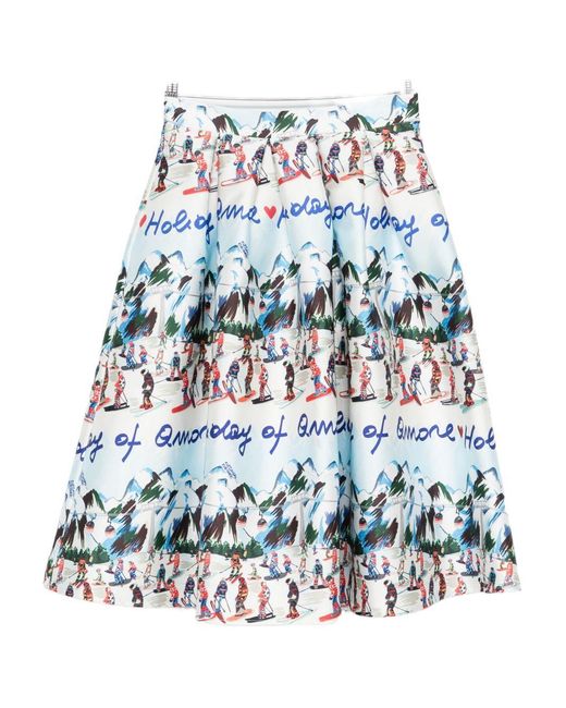 ALESSANDRO ENRIQUEZ White Printed Midi Skirt