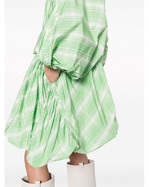 Jil Sander Green Plaid-Check Pattern Mini Dress