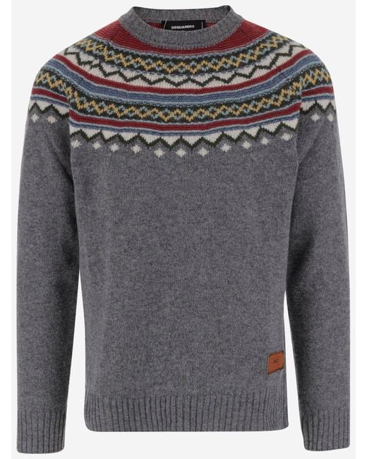 Maglione Di Lana Con Motivo Geometrico di DSquared² in Gray da Uomo