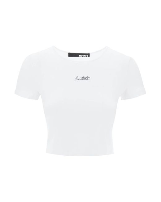 ROTATE BIRGER CHRISTENSEN White Drehen Sie geschnittenes T -Shirt mit gestickten Lurex -Logo
