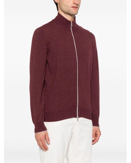 Brunello Cucinelli Purple Cashmere Zipped Cardigan for men