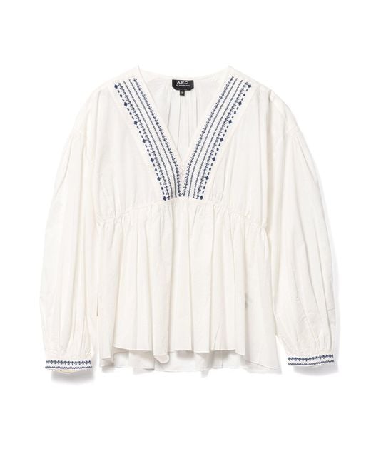 A.P.C. White V-Neck Blouse With Buttoned-Cuff Sleeves