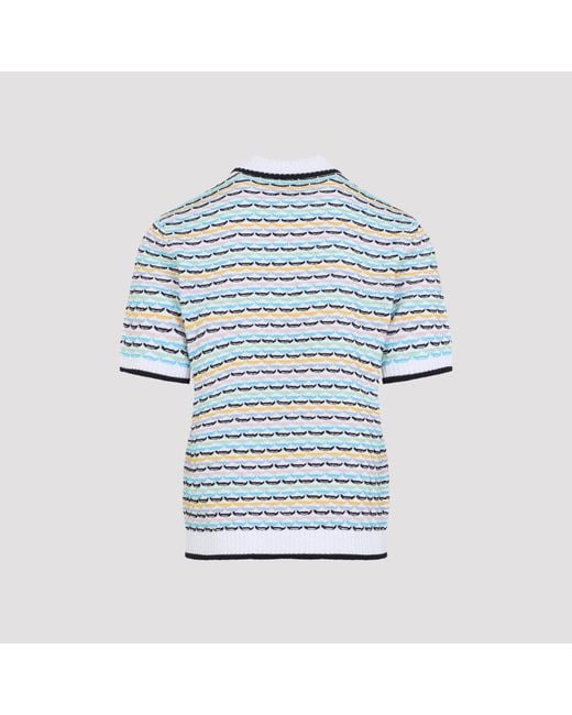 Casablanca Blue Multi Short-Sleeve Knitted Polo