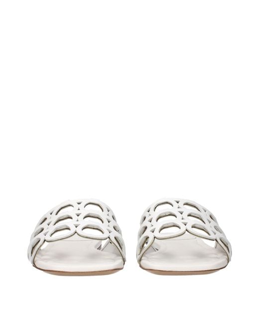 Ferragamo White Erne Leather Flip Flops And Clogs
