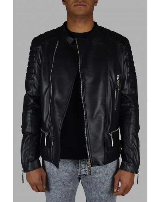 Philipp Plein Black Quilted Leather Biker Jacket