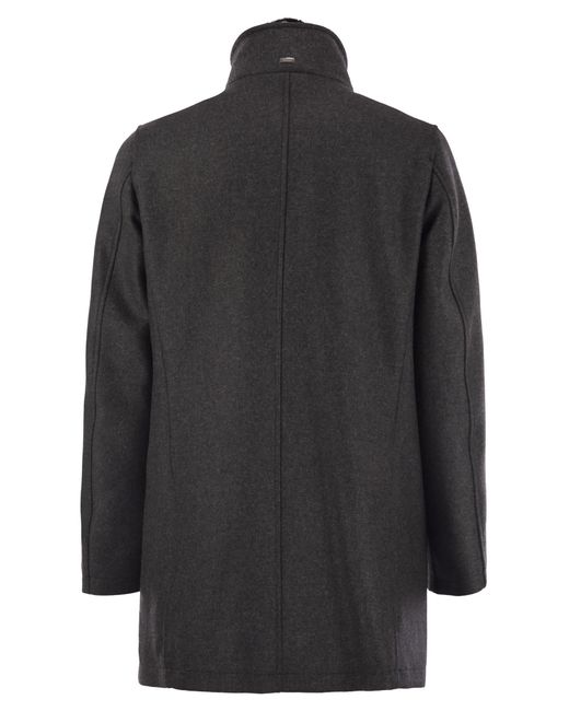 Herno Gray Wool Coat With Detachable Collar for men