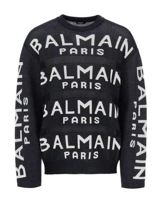 Baumwollpullover mit dem ganzen Logo Balmain pour homme en coloris Black