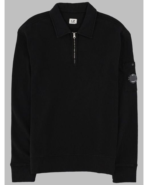 C P Company Black Sweatshirt Polo-Collar Zip