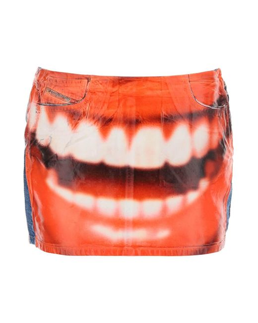 DIESEL Orange Printed Denim Mini Skirt