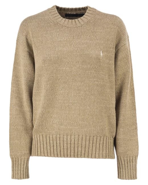 Polo Ralph Lauren Natural Cotton Knit Jumper With Intarsia Polo Logo