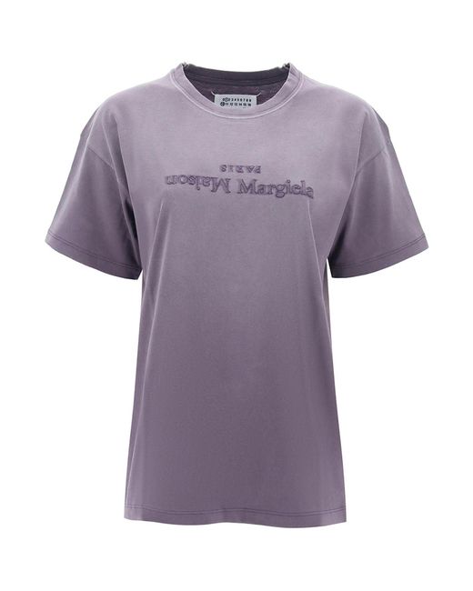 Maison Margiela Purple "Reverse Logo besticktes T -Shirt mit