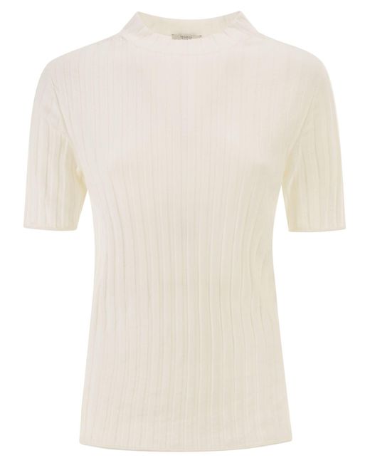 Peserico EASY Natural Short-Sleeved Ribbed Woollen Jumper