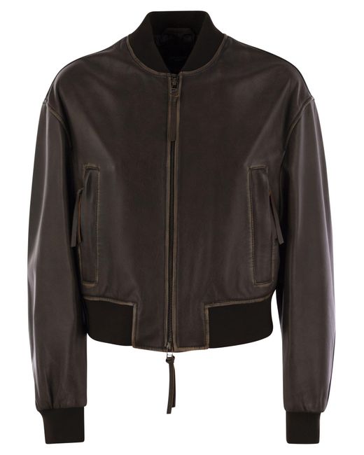 Weekend by Maxmara Black Hiltex Nappa Leather Bomber Jacket