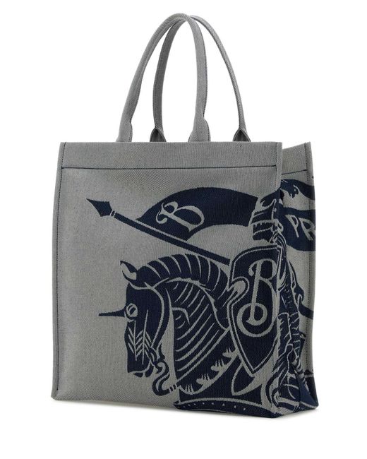 Burberry Gray Embroidered Canvas Shopping Bag for men