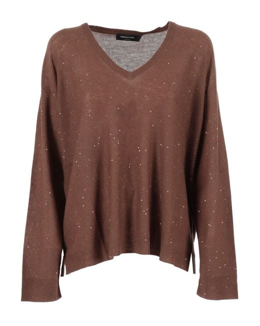 Fabiana Filippi Brown V-Neck Wool Blend Sweater