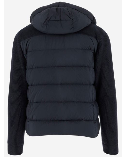 Moorer Blue Padded Down Jacket With Cashmere Blend Sleeves