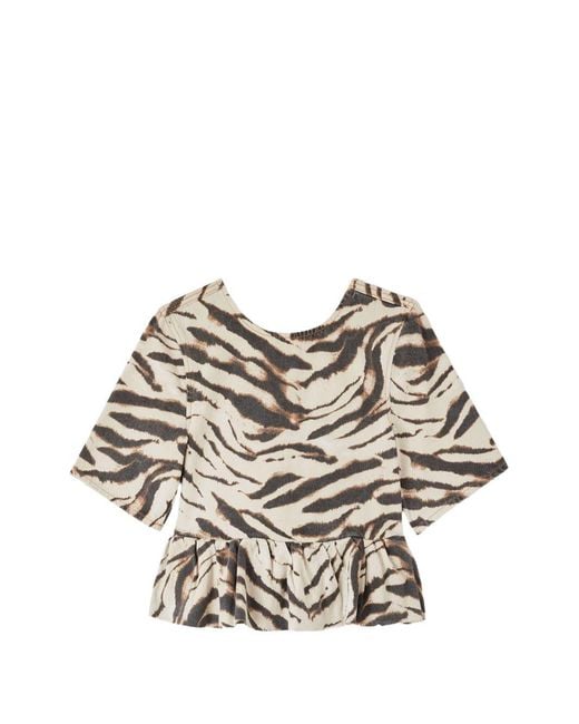 Ganni White Zebra Print Organic Cotton Top