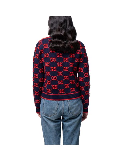 Gucci Red GG Wool Bouclé Jacquard Pullover