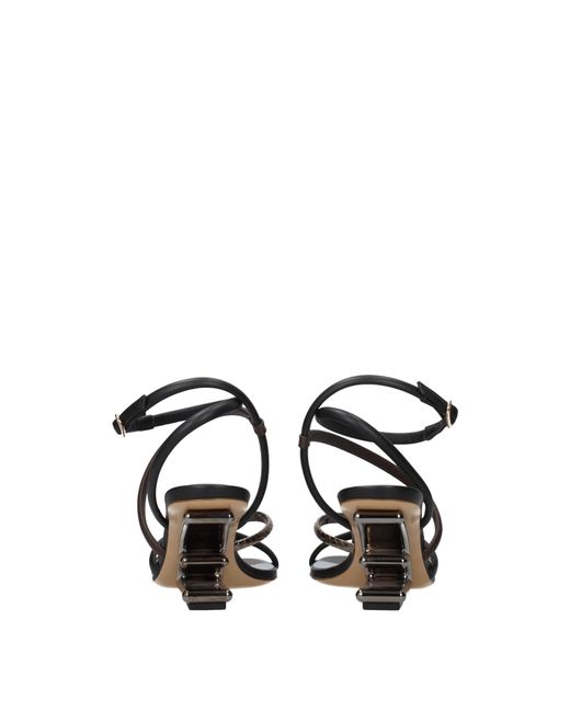 Fendi Black Leather Flat Sandals