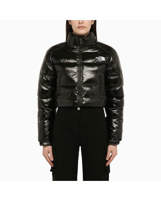 The North Face Black Glossy Cropped Nylon Down Jacket