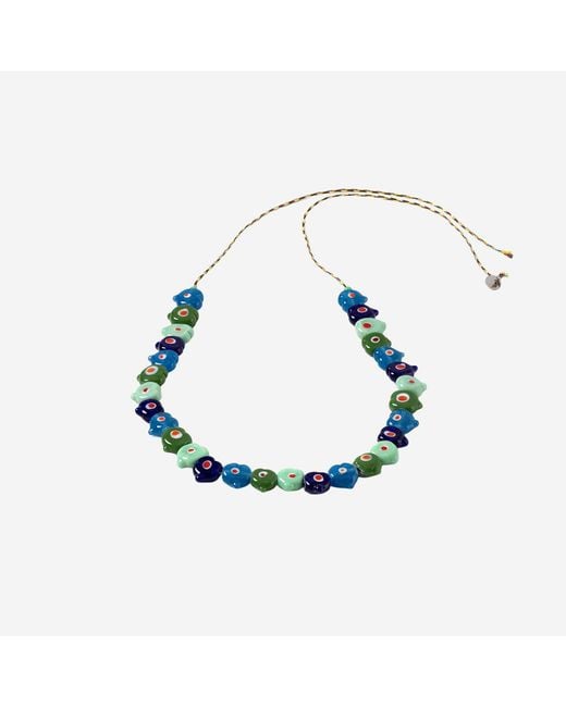 Sorbet Island Blue Heart Shaped Glass Bead Necklace