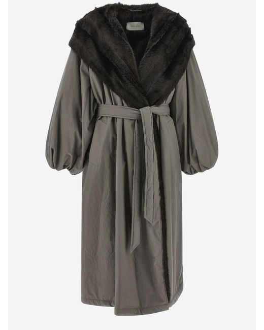 Magda Butrym Black Cotton Coat With Fur Collar