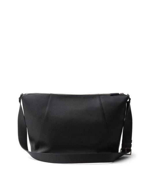 Prada Black Logo Stamp Leather Shoulder Bag