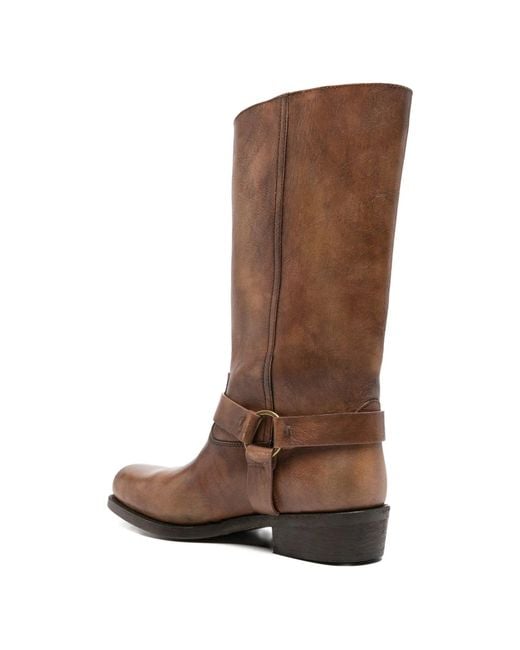 Golden Goose Deluxe Brand Brown Biker Square Distressed Leather Upper With Strap And Accessory