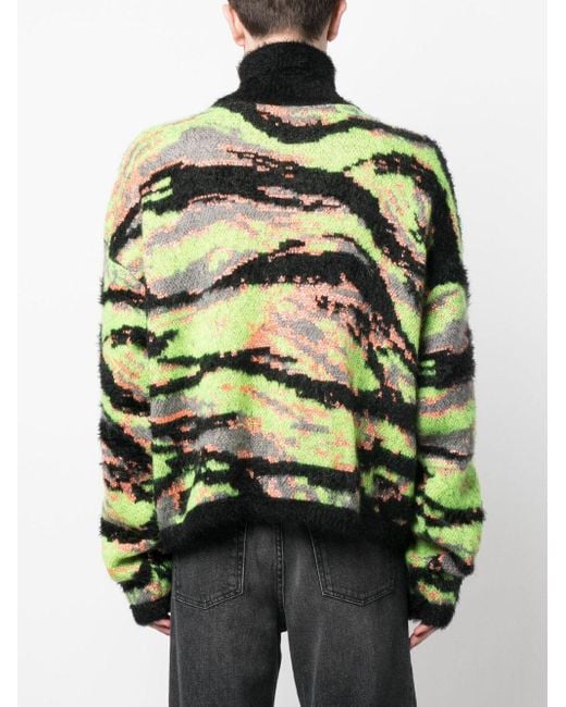 ERL Green Jacquard Tiger Sweater Knit Clothing
