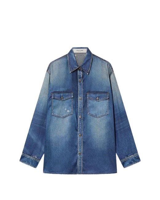 Golden Goose Deluxe Brand Blue Journey W's Patty Over Shirt Archive Denime Print