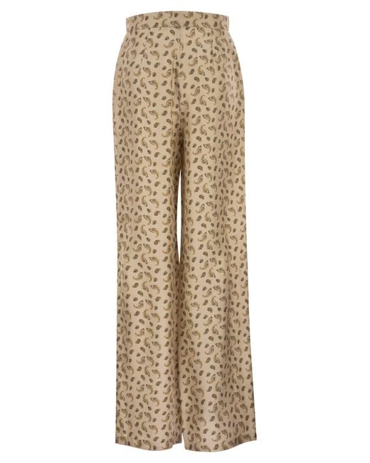 Max Mara Natural Mstfuxia – Silk Palazzo Trousers With Paisley Print
