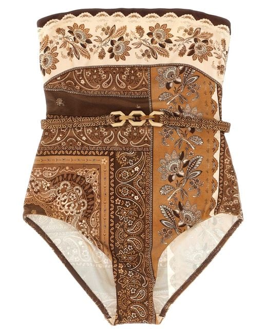 Zimmermann 'lucky Bandeau' One Piece Swimsuit in het Natural