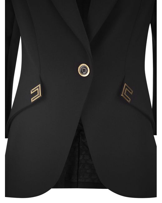 Elisabetta Franchi Black Double Stretch Crepe Jacket With Logo Details