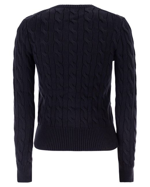 Polo Ralph Lauren Blue Cable Knit Cotton Crew Neck Cardigan
