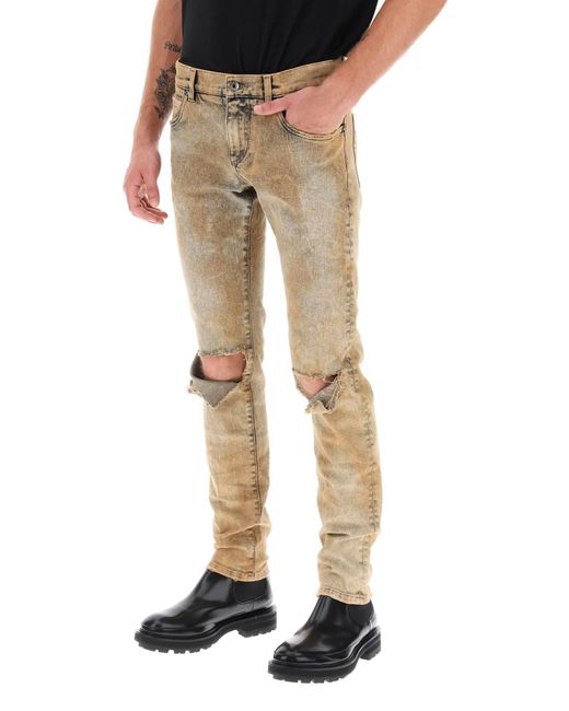 Dolce & Gabbana Skinny Jeans in überyed Denim in Natural für Herren