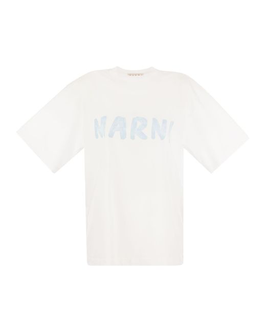 Camiseta de jersey de algodón con estampado Marni de color White