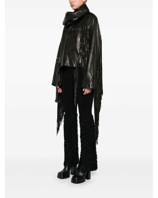 Rick Owens Black Lederjacke mit Fransen